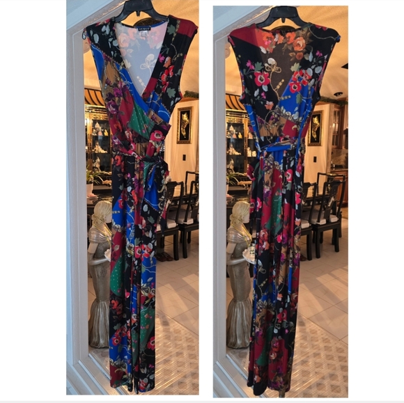 VENUS Wrap Collar Colorful Multicolor Floral Jumpsuit Size M - Picture 3 of 12